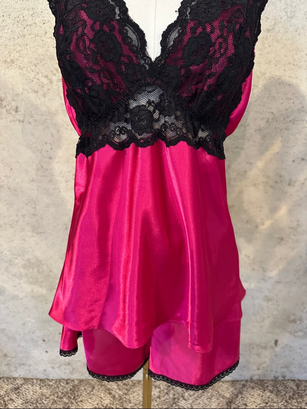 Y2K Satin Lace Lingerie Set Cami & Shorts Romantic Coquette Size XL - Picture 3 of 7